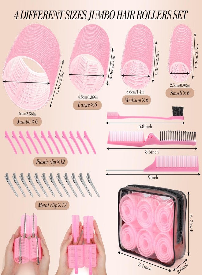 Obeoby 4 Sizes Hair Rollers for Women, Hair Curlers with Clips Comb Curlers for Long Short Curly Hair and Bangs (25, 36, 48, 60mm), Pink Valentines Day Gifts - Image 2